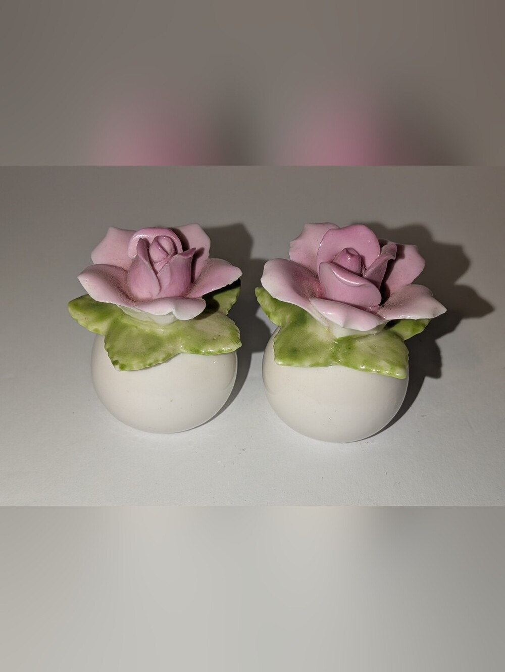 Ardalt Porcelain Pink Roses Salt & Pepper Shakers 2 In Tall 1.75 In Round